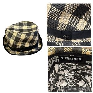 Peter Grimm Black and Cream Checkered Straw Deppo Fedora Size OS